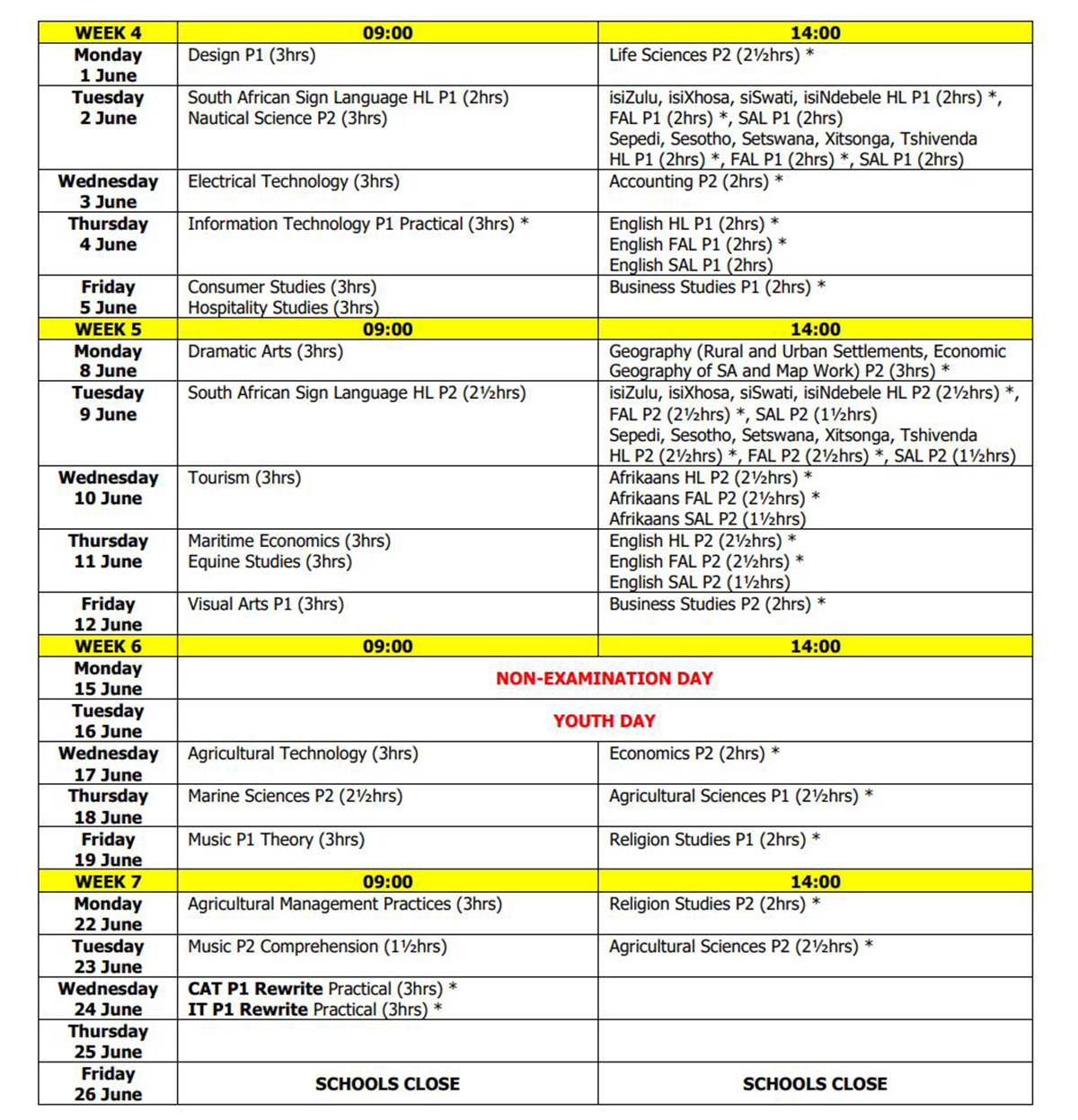Grade 12 May June 2026 NSC Exam Timetable Released