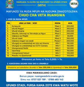 Short Courses Offered at VETA Ruangwa: Fees, Duration, and Programs