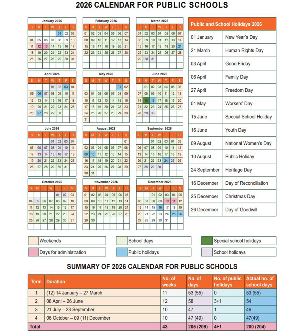 South African Public School Calendar 2026