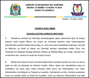 Tanzania Immigration Service Announces Names Called for April 2026 Training